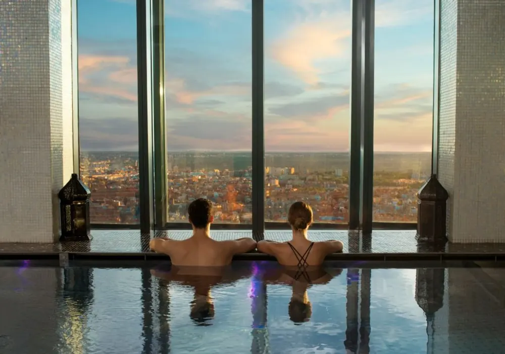 City view from the SPA in the highest hotel Eurostars Madrid