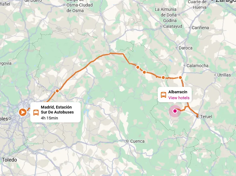 How to get to Albarracin from Madrid, Valencia and Teruel